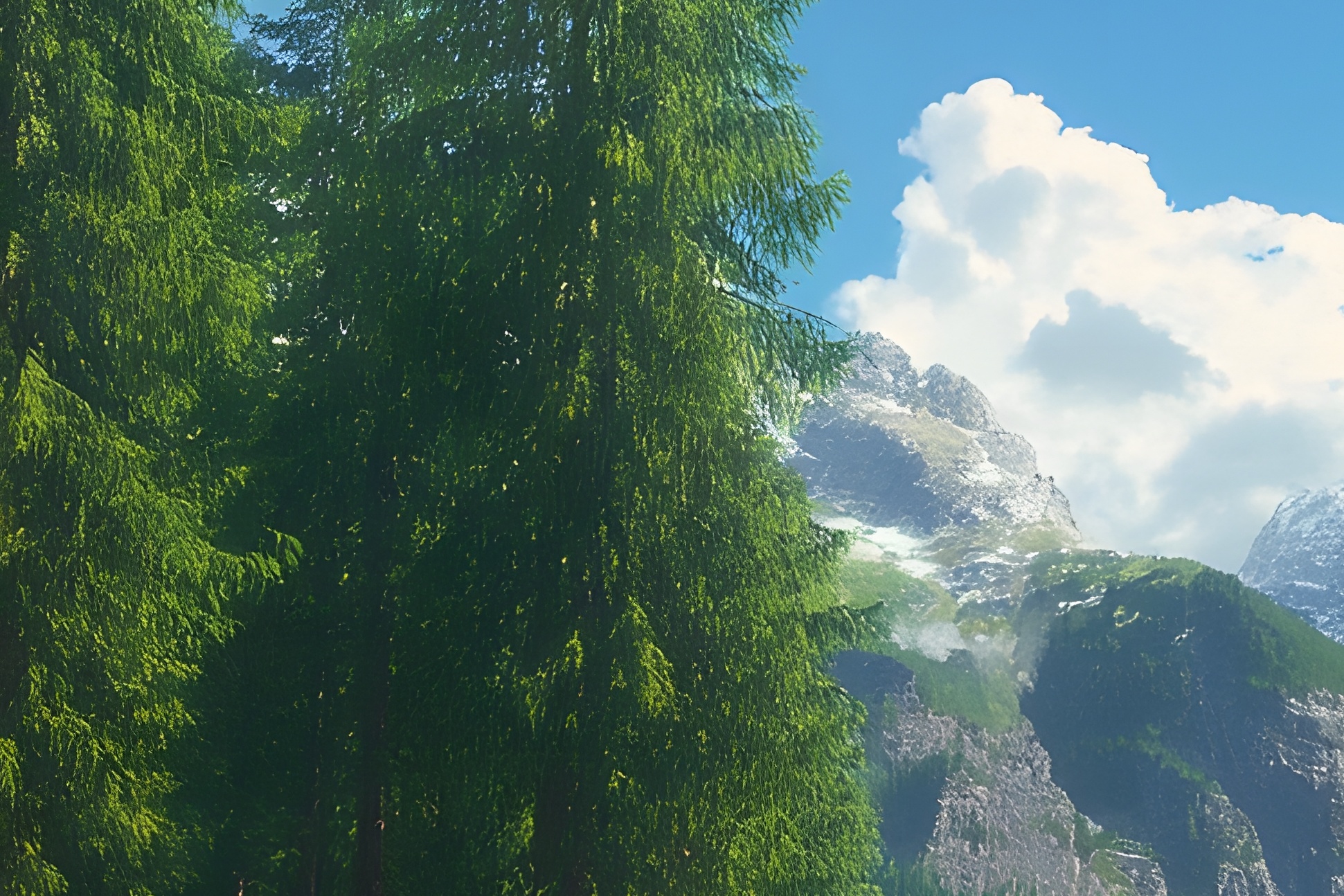 A quiet mountain landscape at dawn