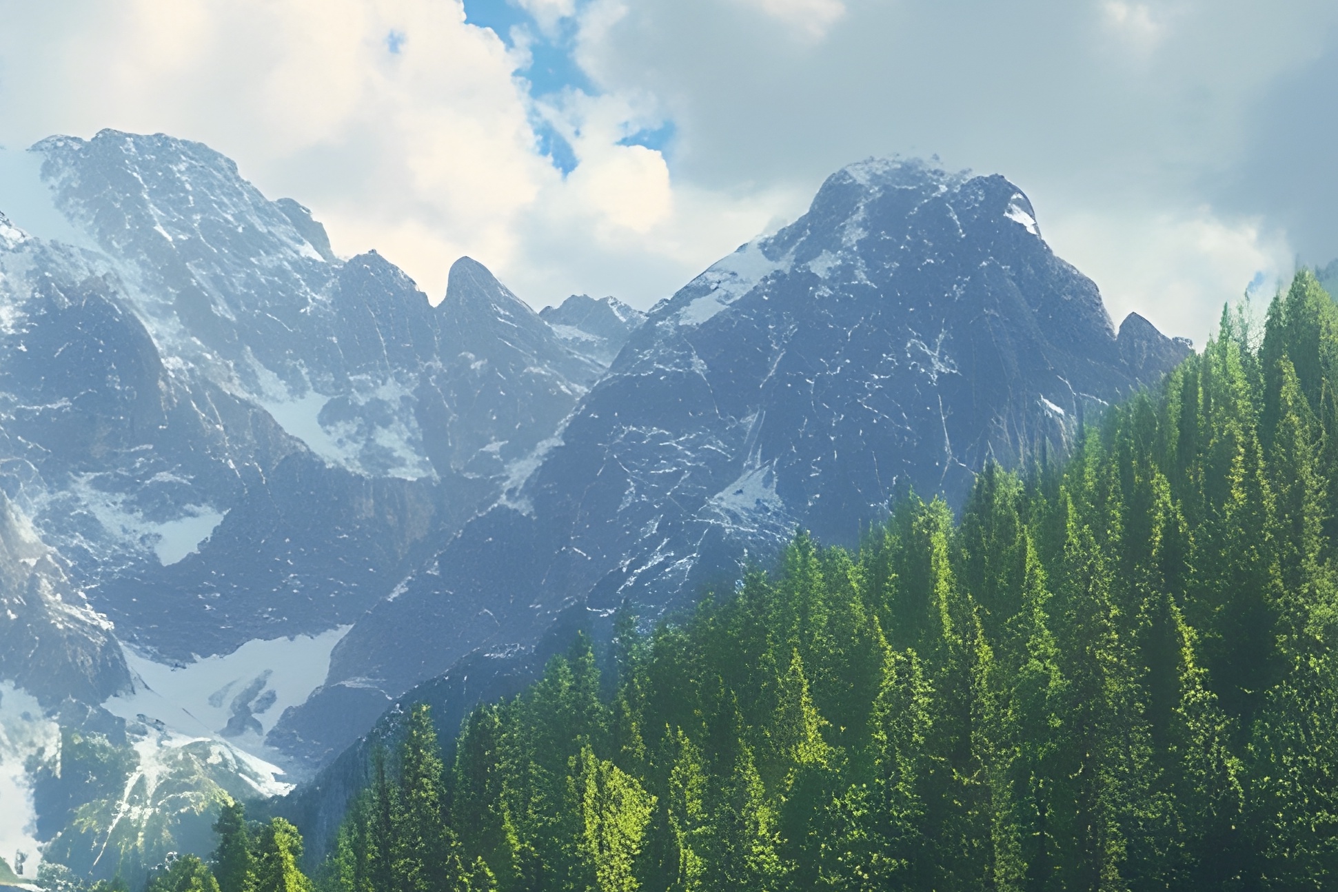 A mountain landscape at sunrise